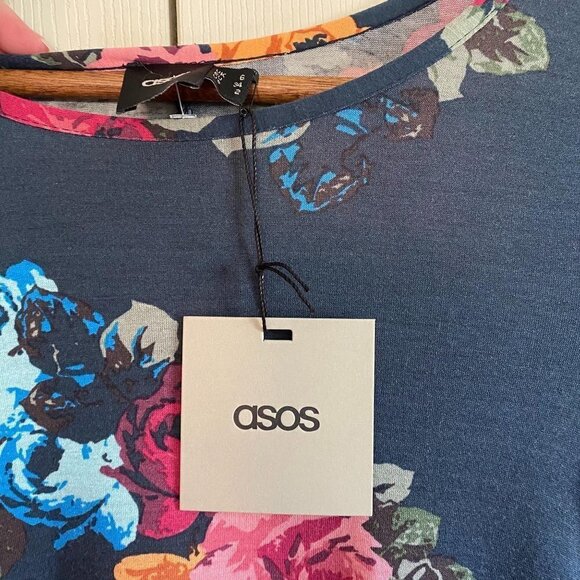 ASOS Women's NWT Floral Long Sleeve Green Pink Casual Skater Shirt Dress Size 2 - Picture 3 of 7